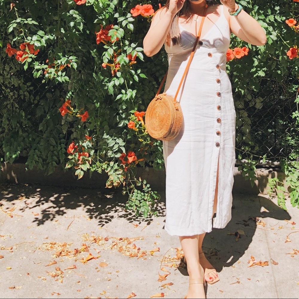 UO White Midi Wrap Dress w/Buttons